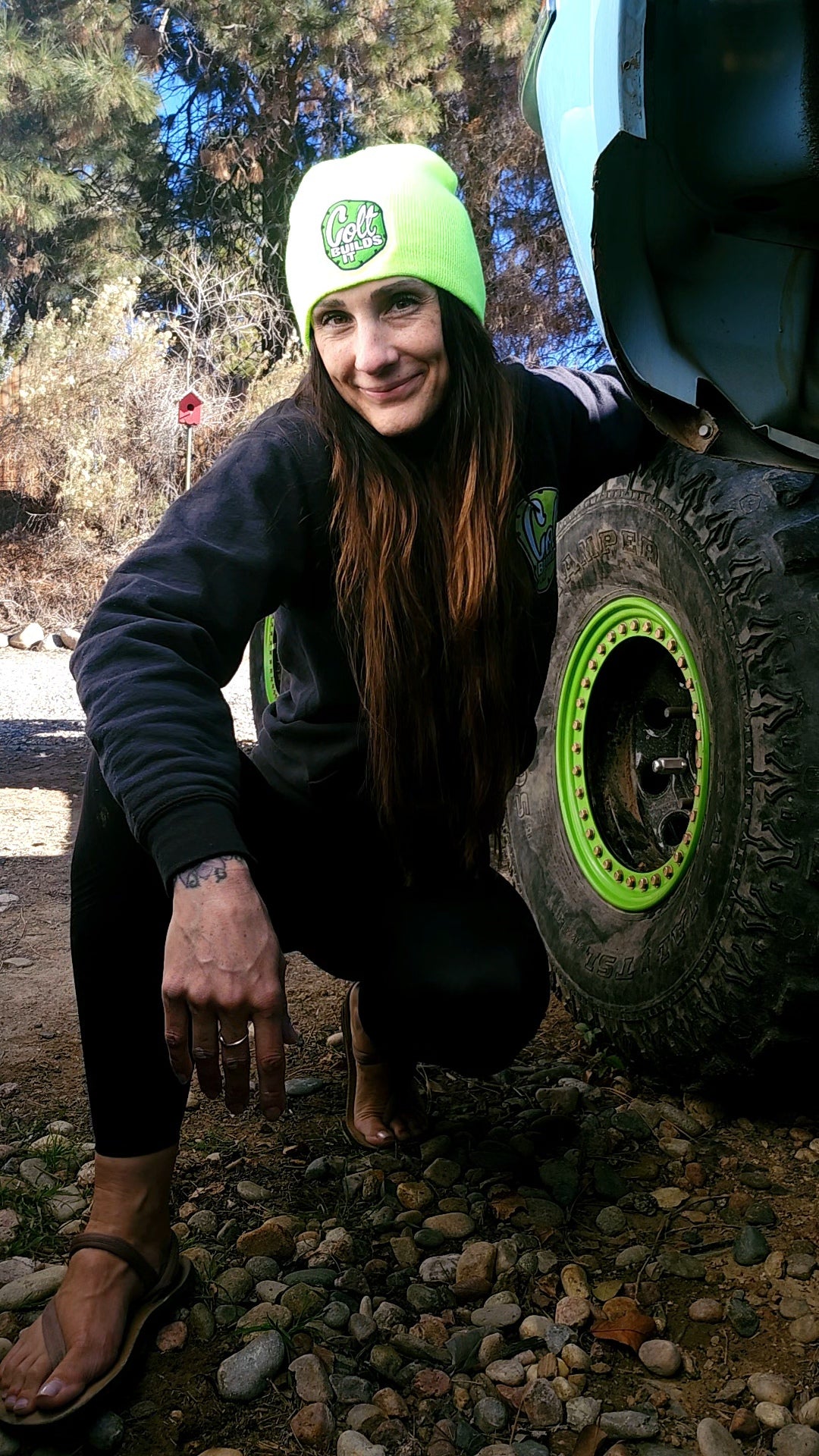 Colt Builds It green uncuffed knit beanie with embroidered logo
